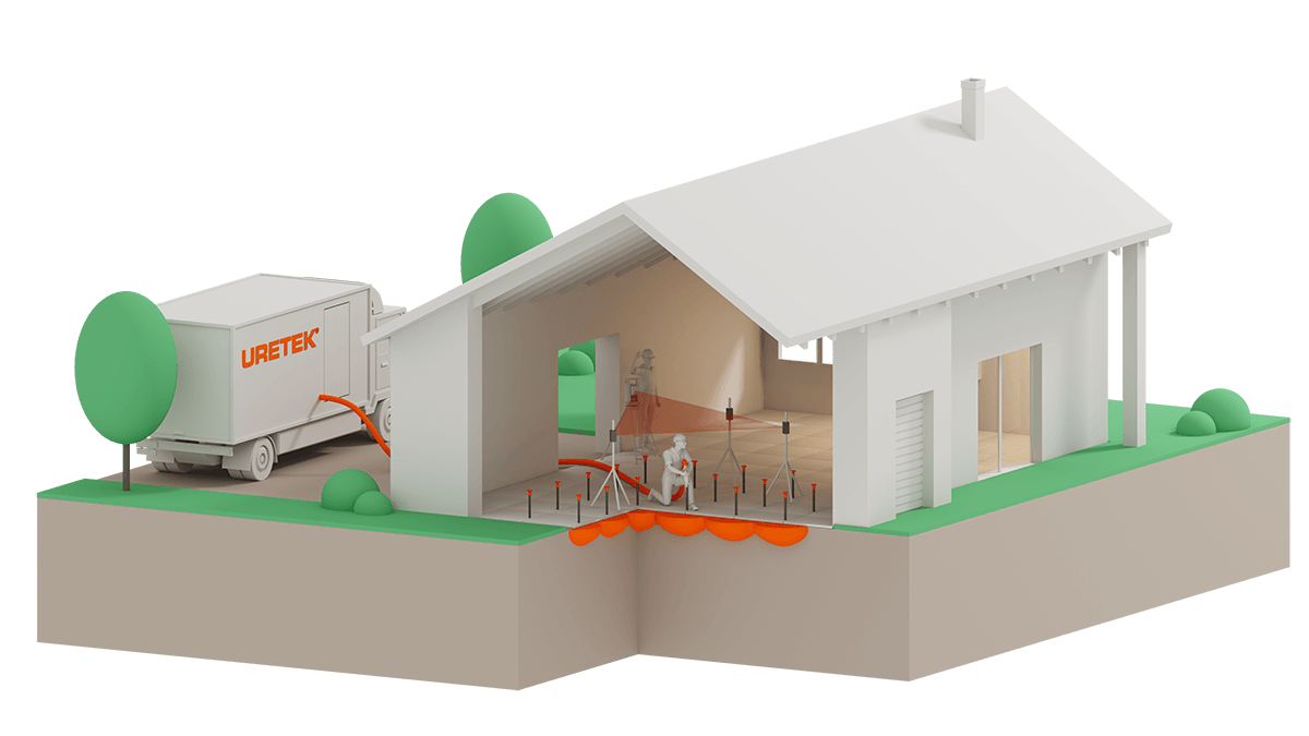 Intervención para la estabilización y elevación de la solera desde el interior de una vivienda